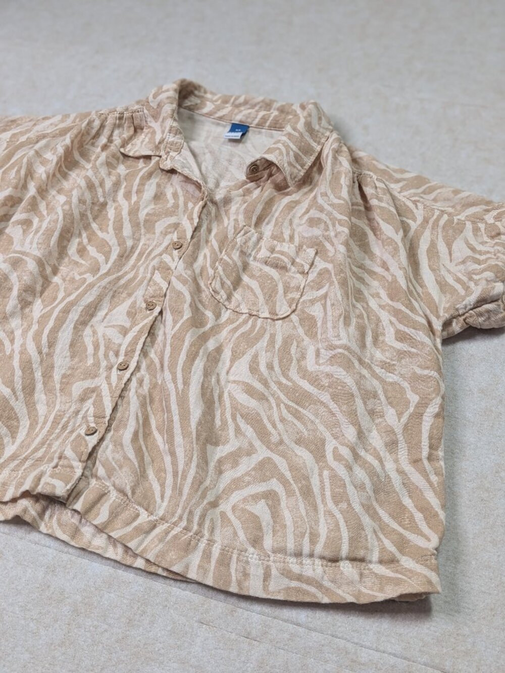 100% Cotton Beige and White Zebra Striped Crop Top Size XS